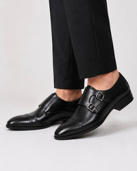 Black Double Monk-Strap Brogue - side view