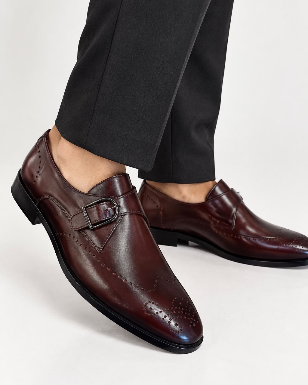 Dark Brown Brogue Side-Buckle Monk