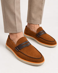 Brown Suede Contrast-Strap Loafer