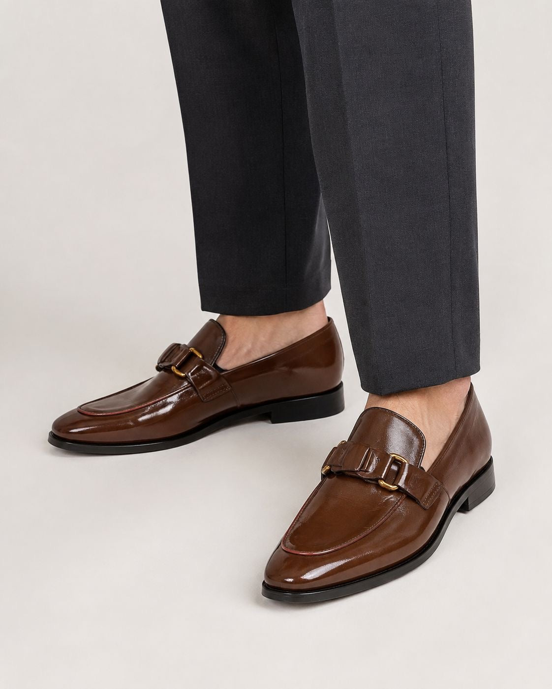 Brown Metallic Buckle Loafer