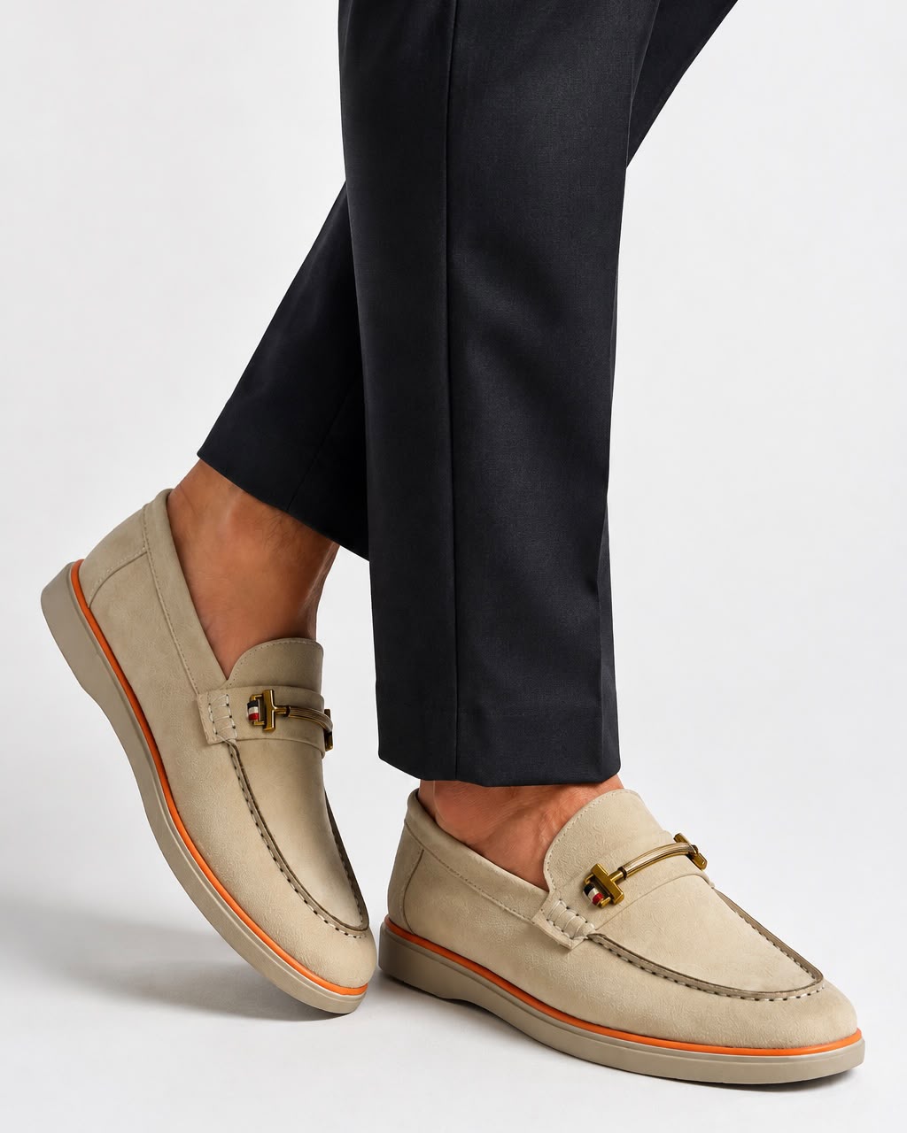 Beige Metallic Buckle Loafer