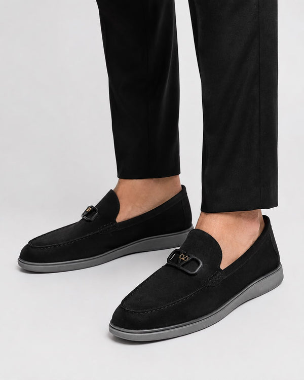 Black Metallic Buckle Slip-On