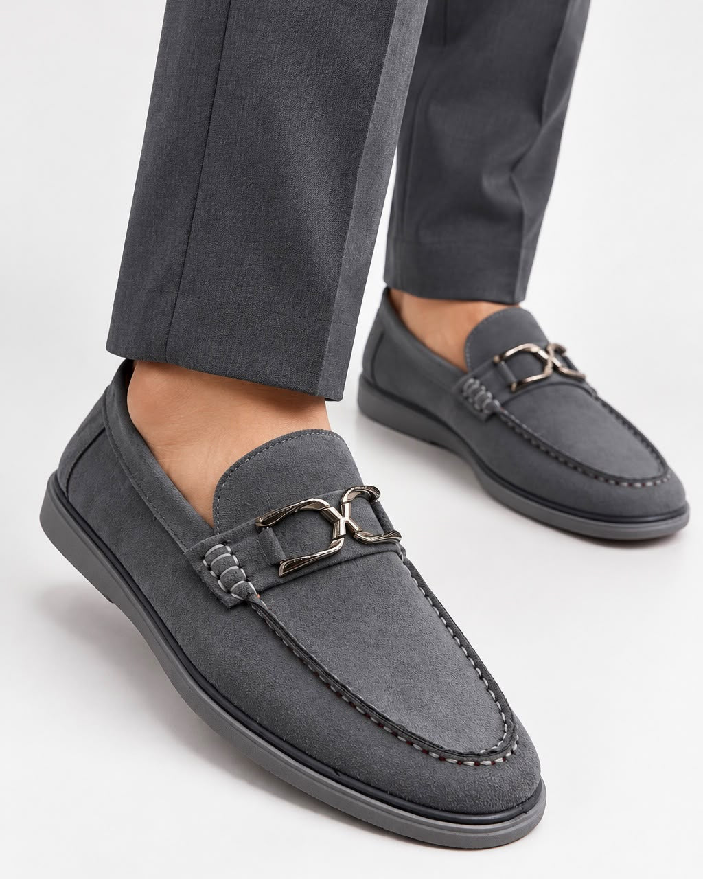 Grey Metallic Buckle Loafer