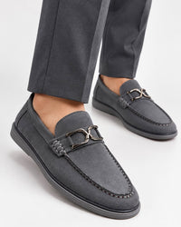 Grey Metallic Buckle Loafer